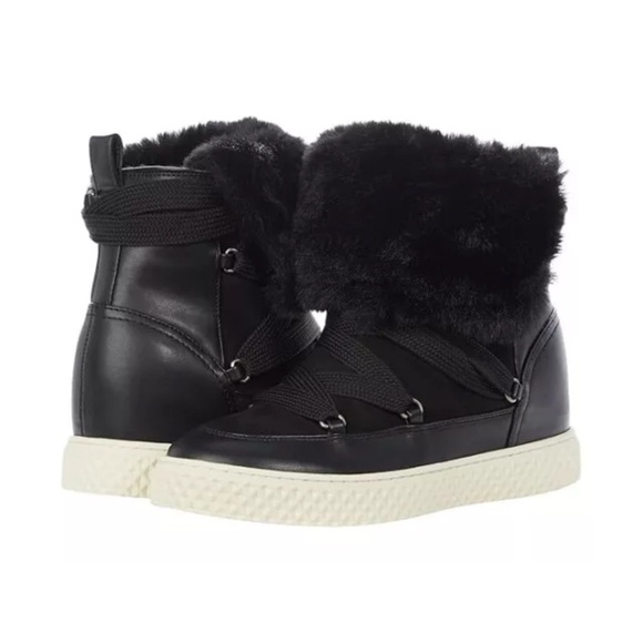 Aerosoles Zoya Lace Winter Boots Black Combo Faux Fur Sz 8 - Picture 1 of 4